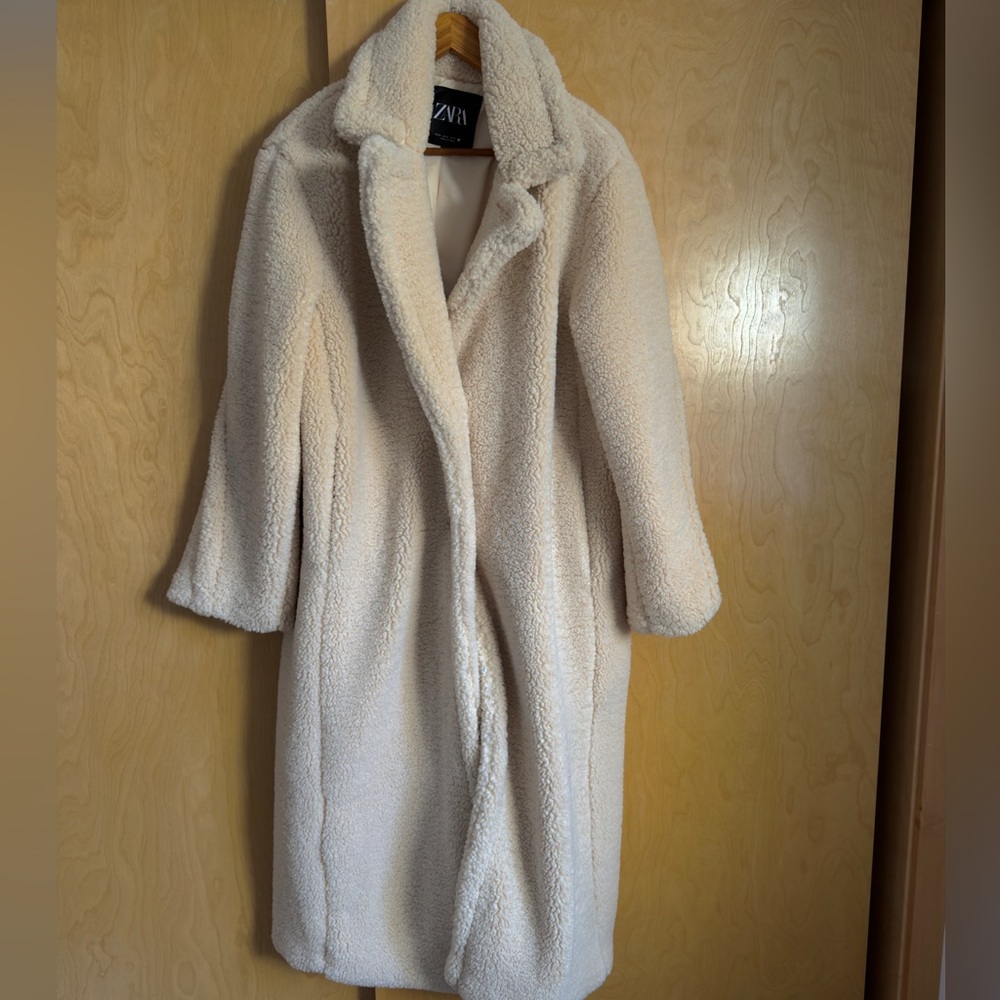 Zara Cream Teddy Longline Coat